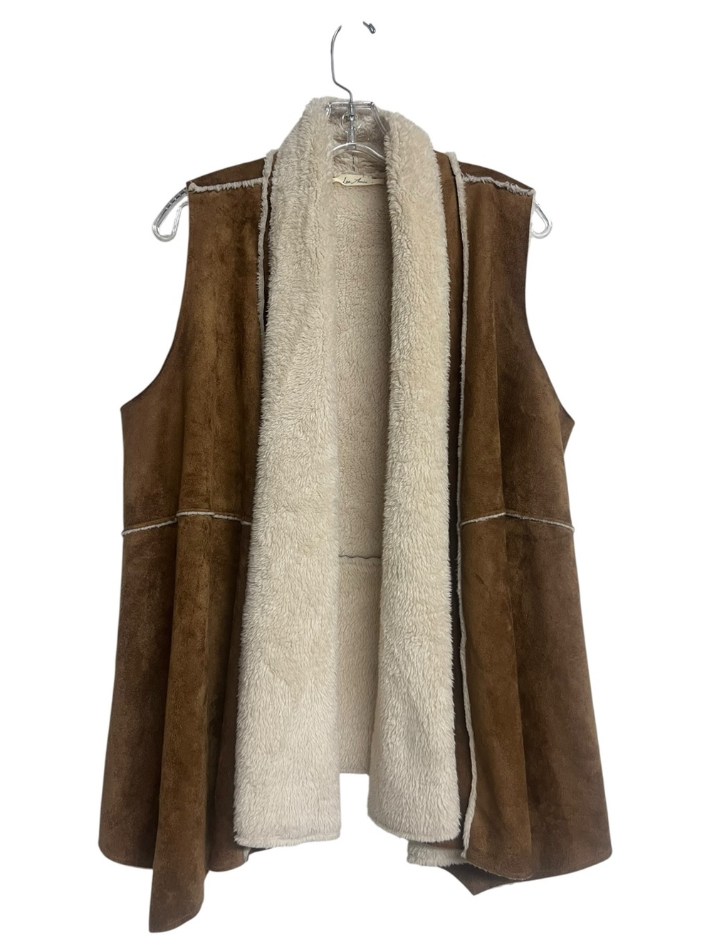 Brown Suede Shearling Vest Sherpa Lining Western Boho Layering Large